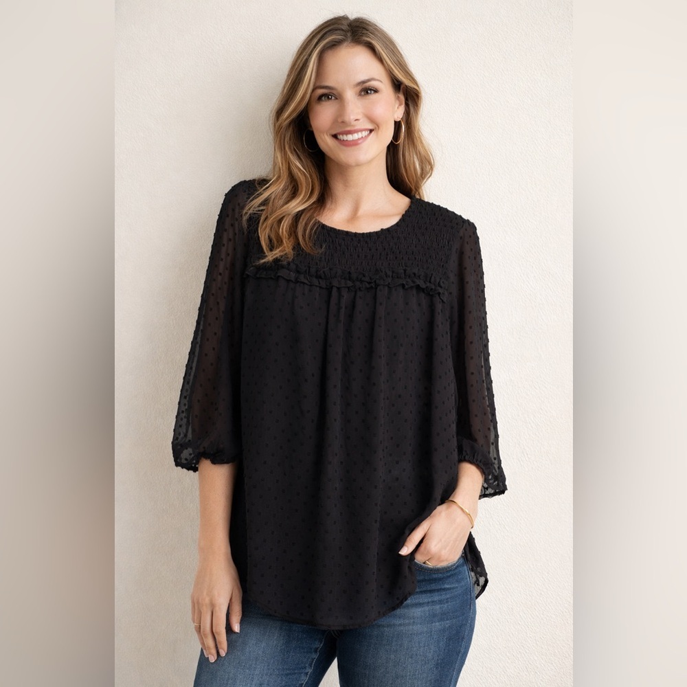 Indigo Poppy Black Swiss Dot Blouse Extra Large